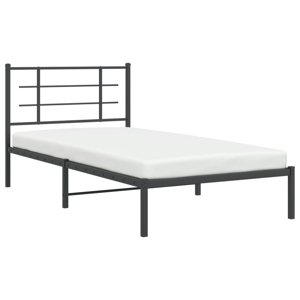 Metal Bed Frame without Mattress with Headboard Black 107x203cm