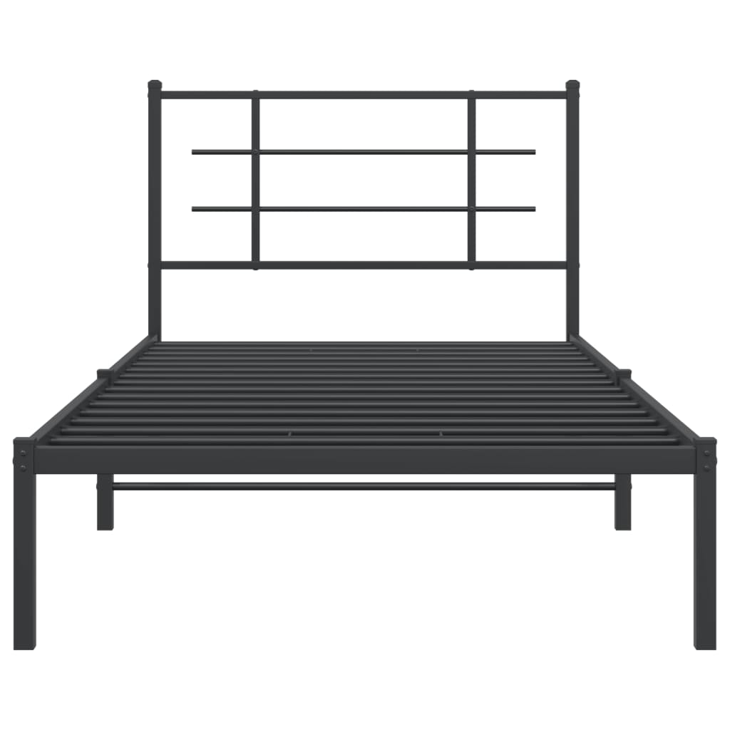 Metal Bed Frame without Mattress with Headboard Black 107x203cm