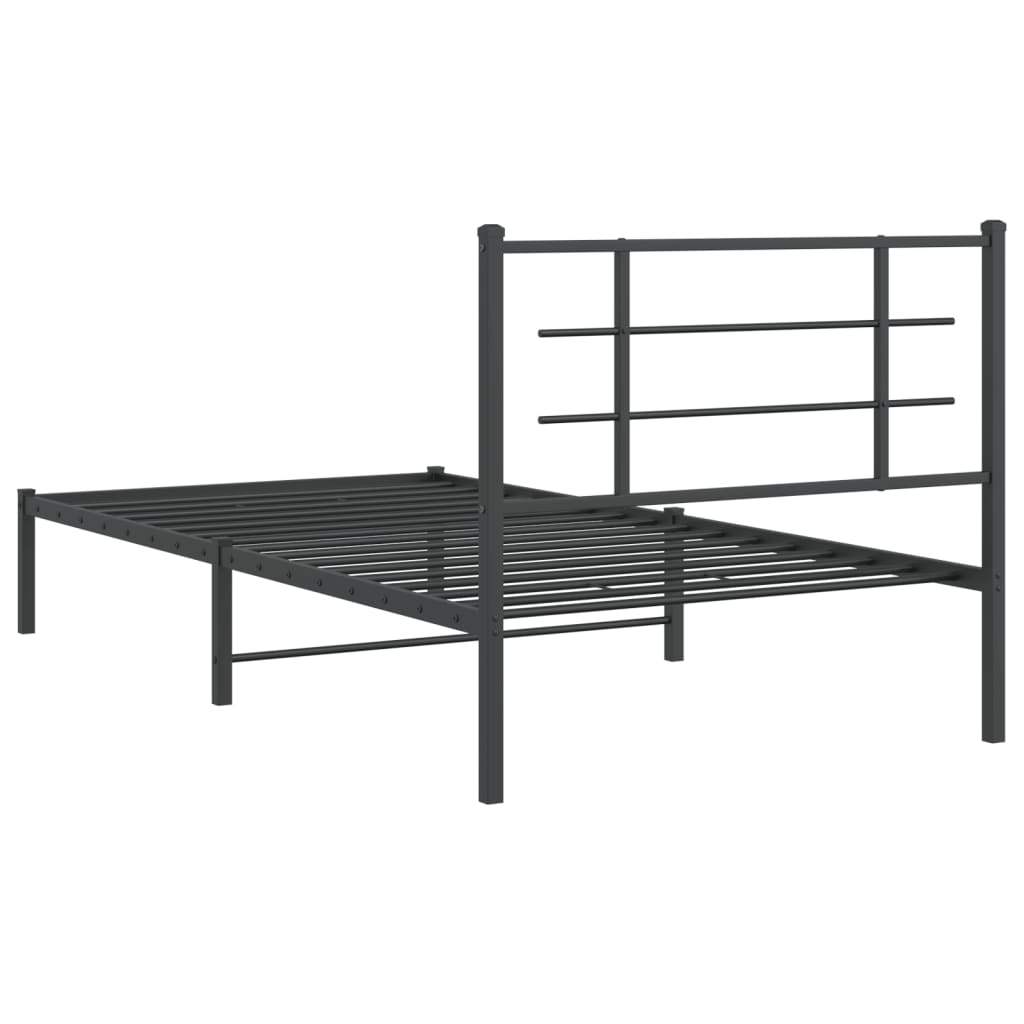 Metal Bed Frame without Mattress with Headboard Black 107x203cm