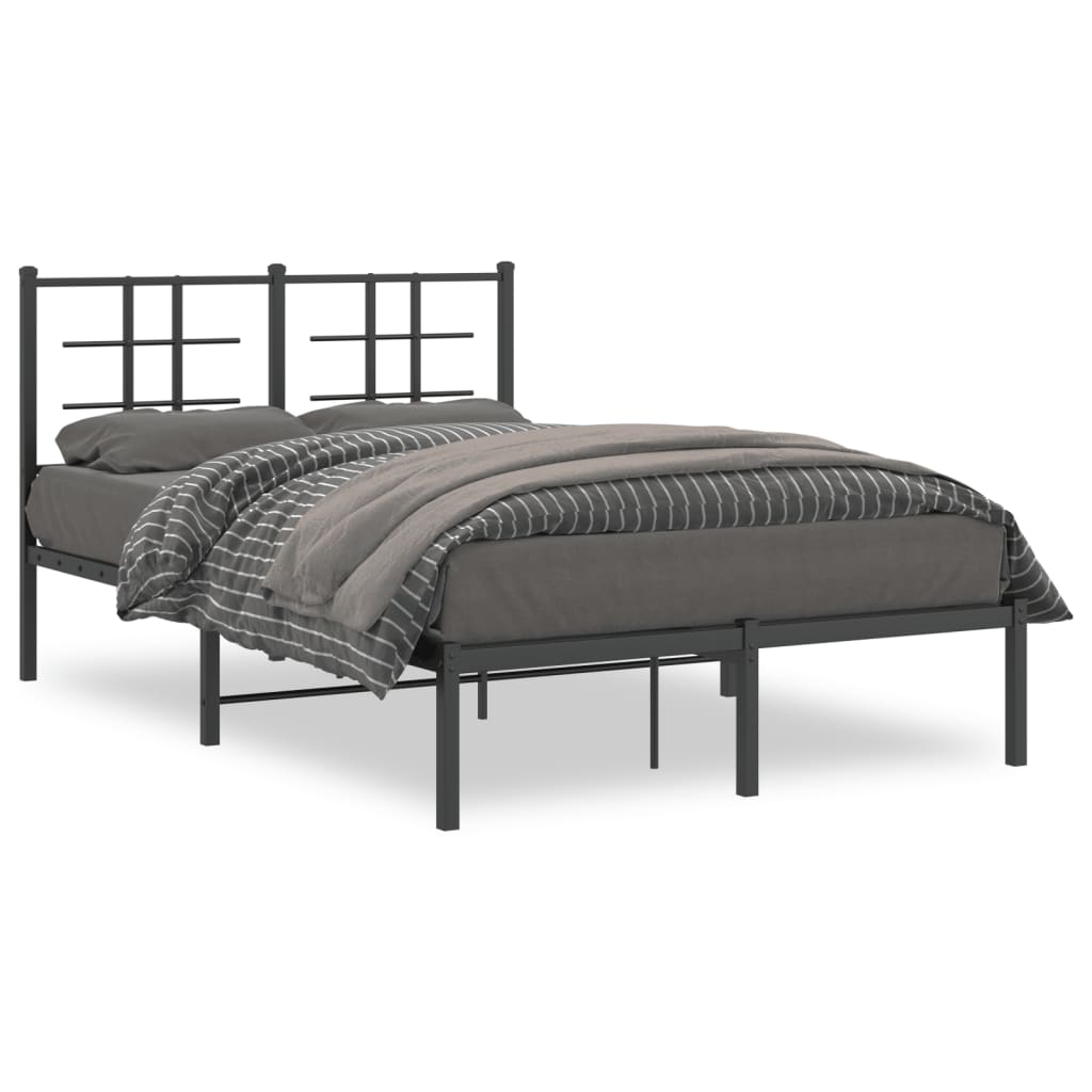 Metal Bed Frame without Mattress with Headboard Black 120x190cm
