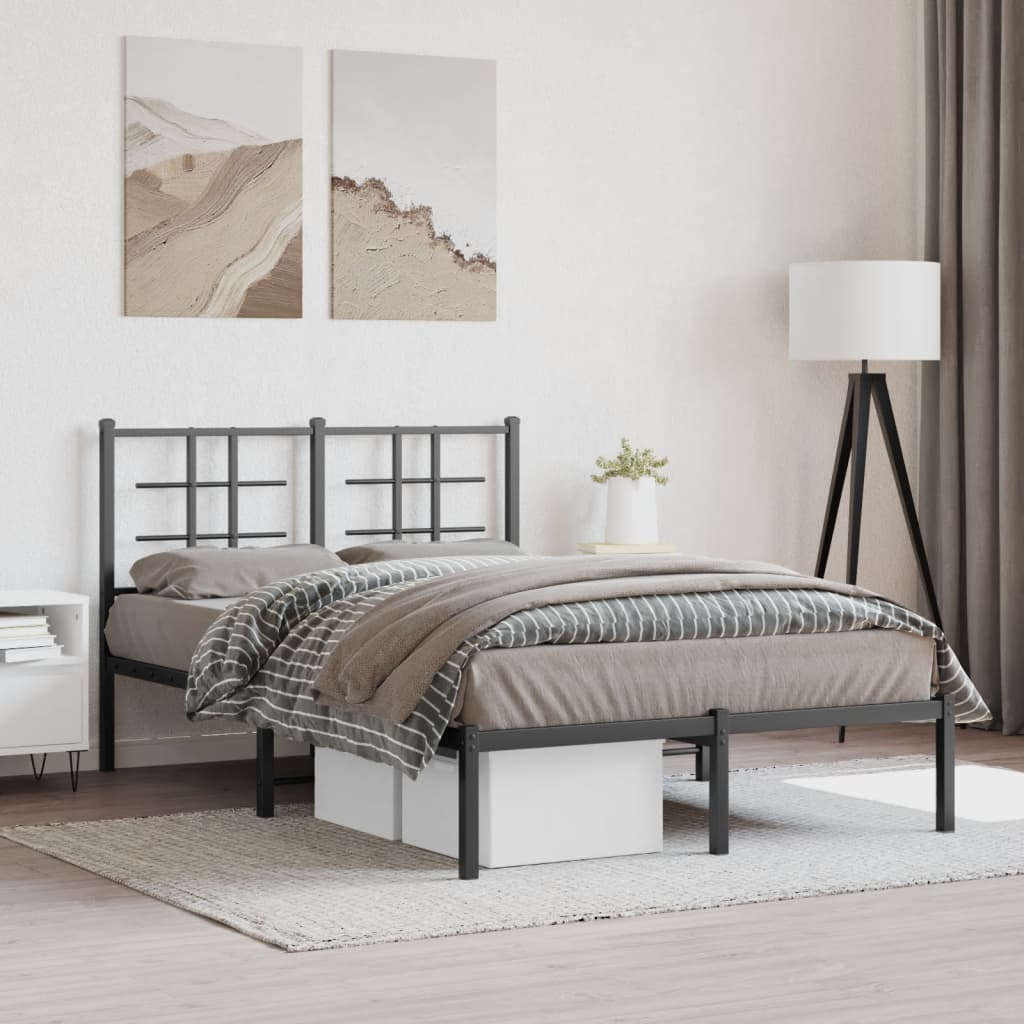 Metal Bed Frame without Mattress with Headboard Black 120x200cm