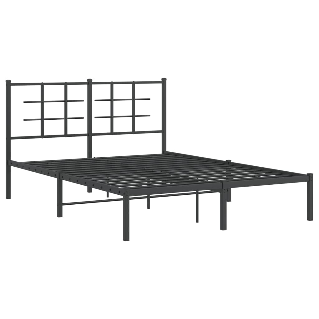 Metal Bed Frame without Mattress with Headboard Black 135x190cm