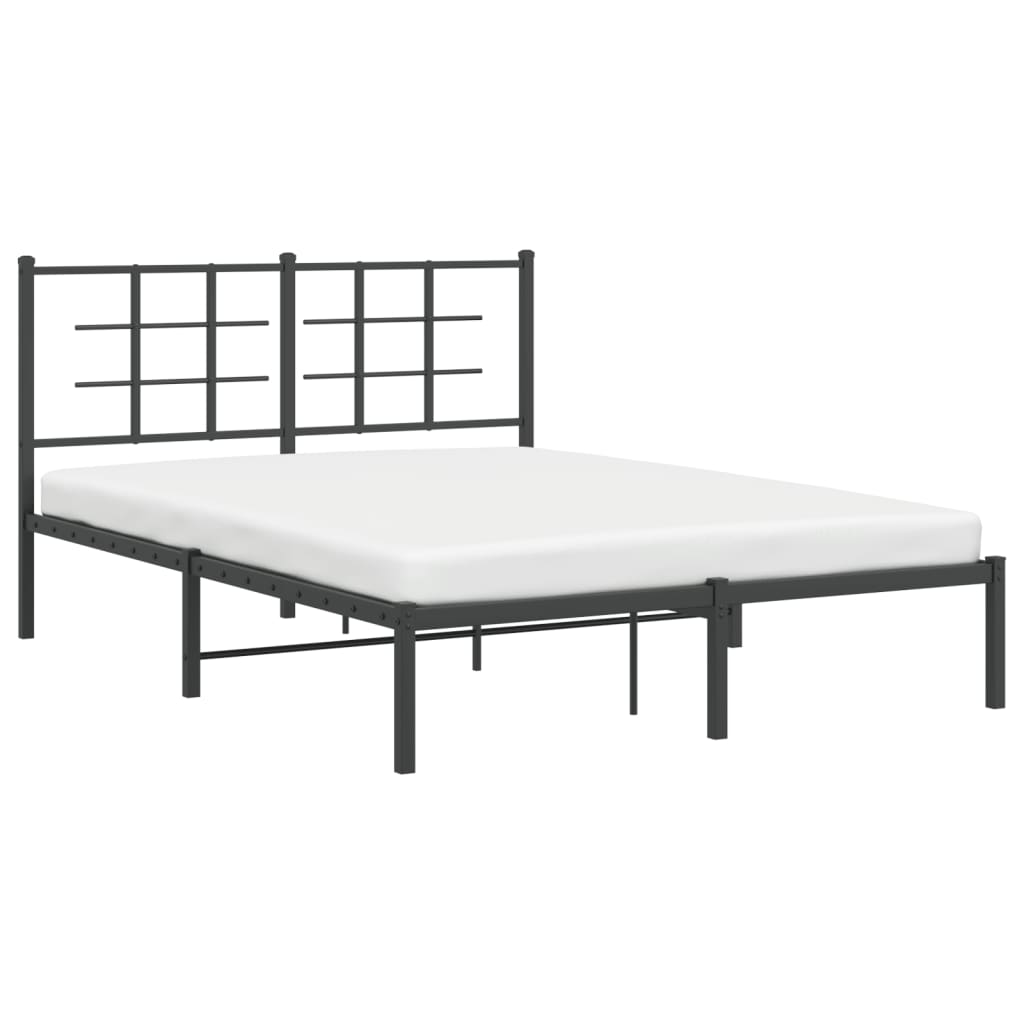 Metal Bed Frame without Mattress with Headboard Black 135x190cm