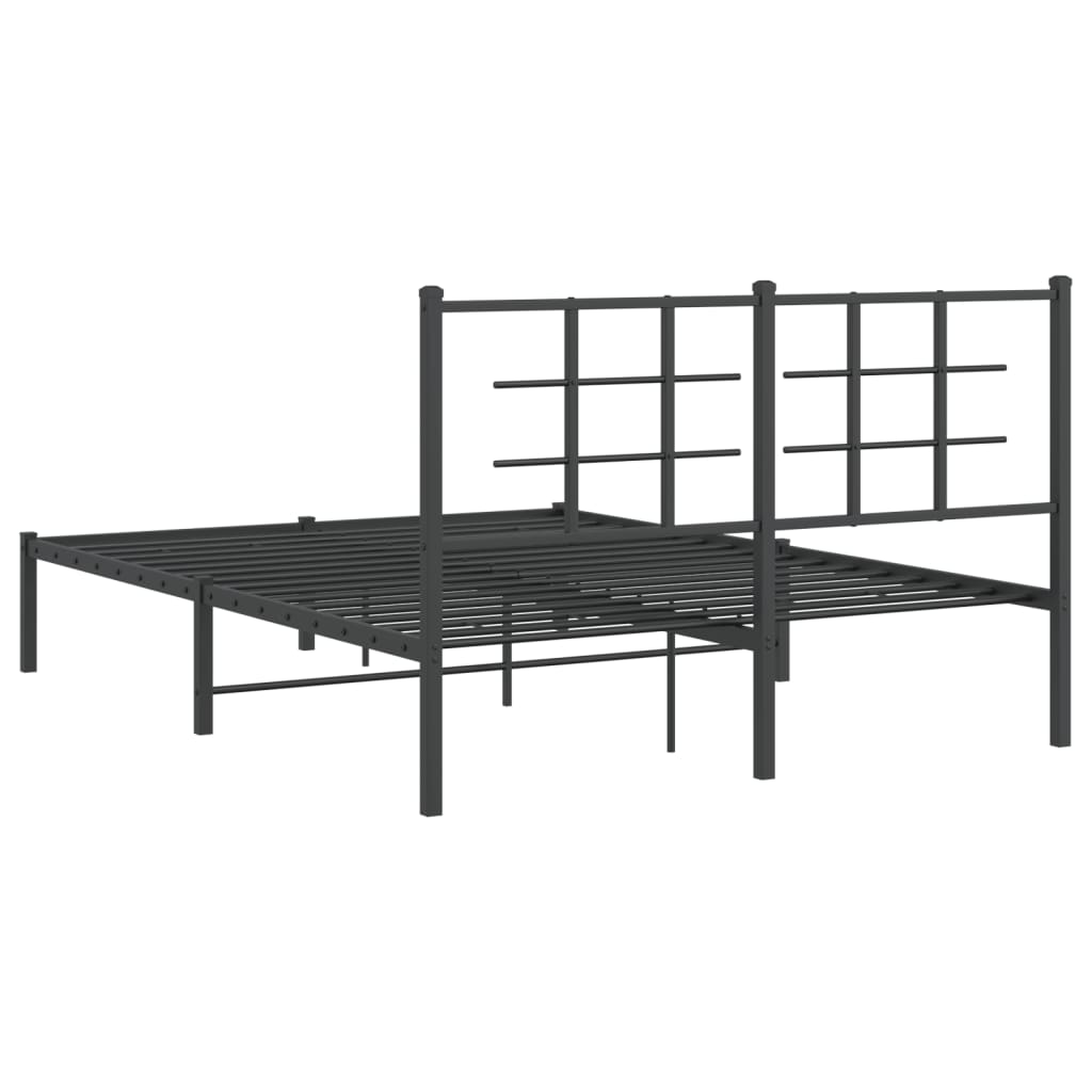 Metal Bed Frame without Mattress with Headboard Black 135x190cm