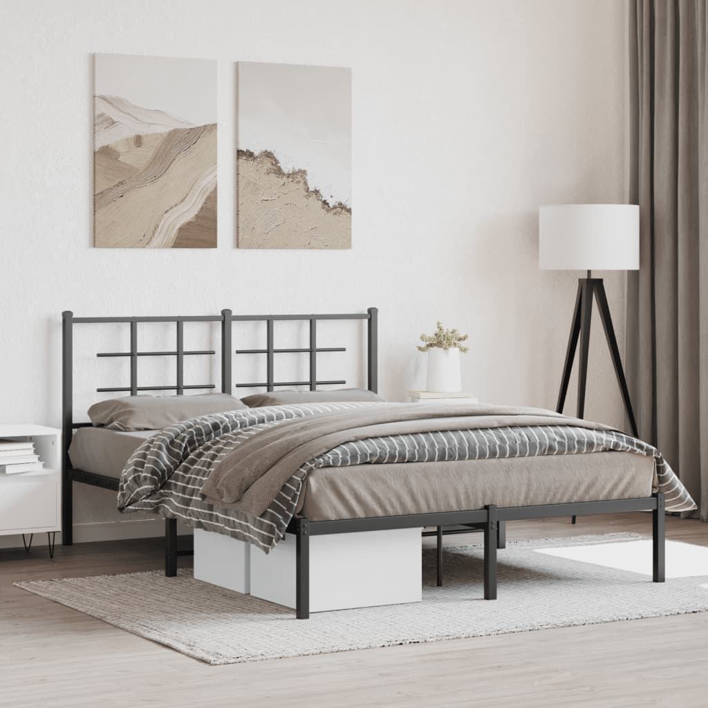 Metal Bed Frame without Mattress with Headboard Black 135x190cm