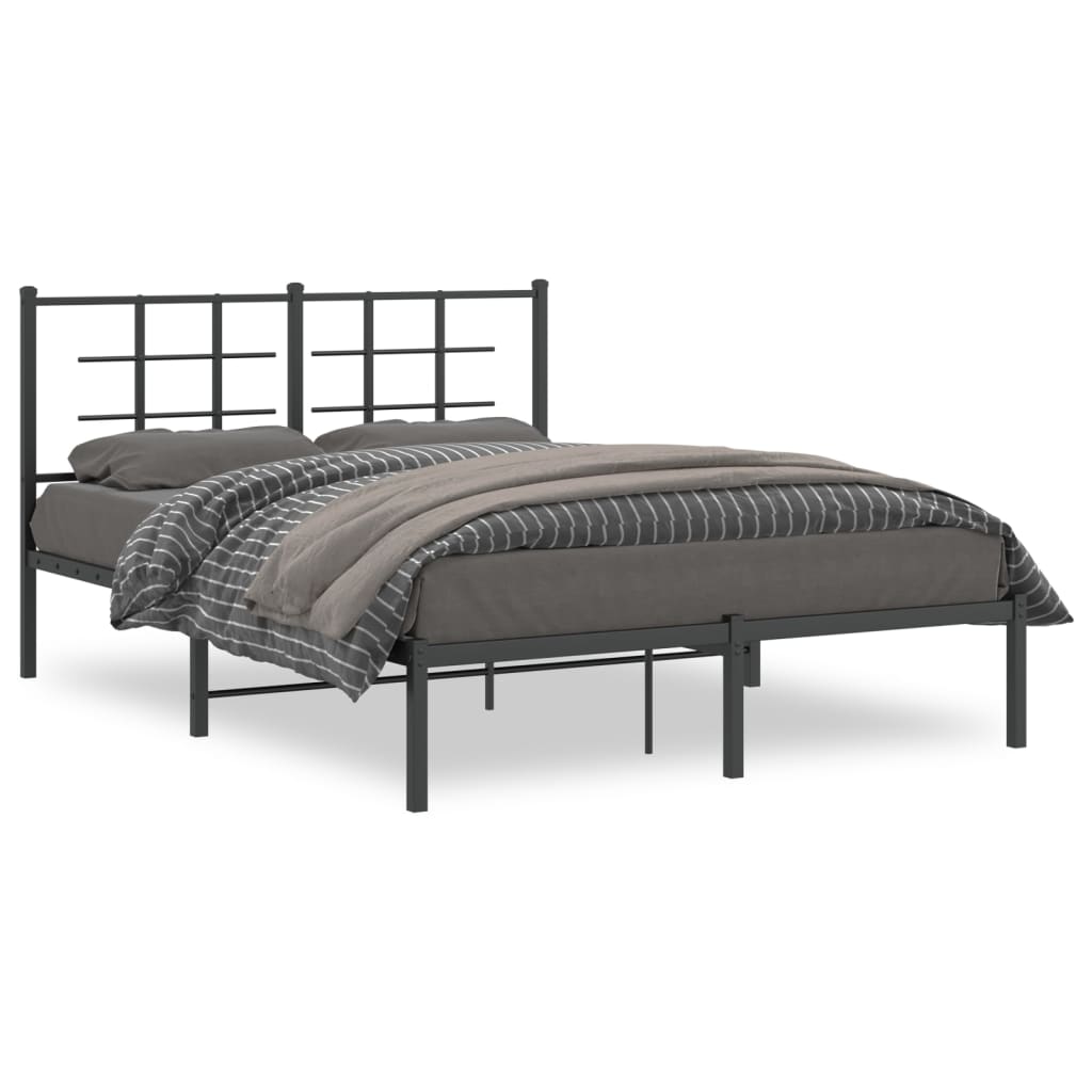 Metal Bed Frame without Mattress with Headboard Black 140x200cm
