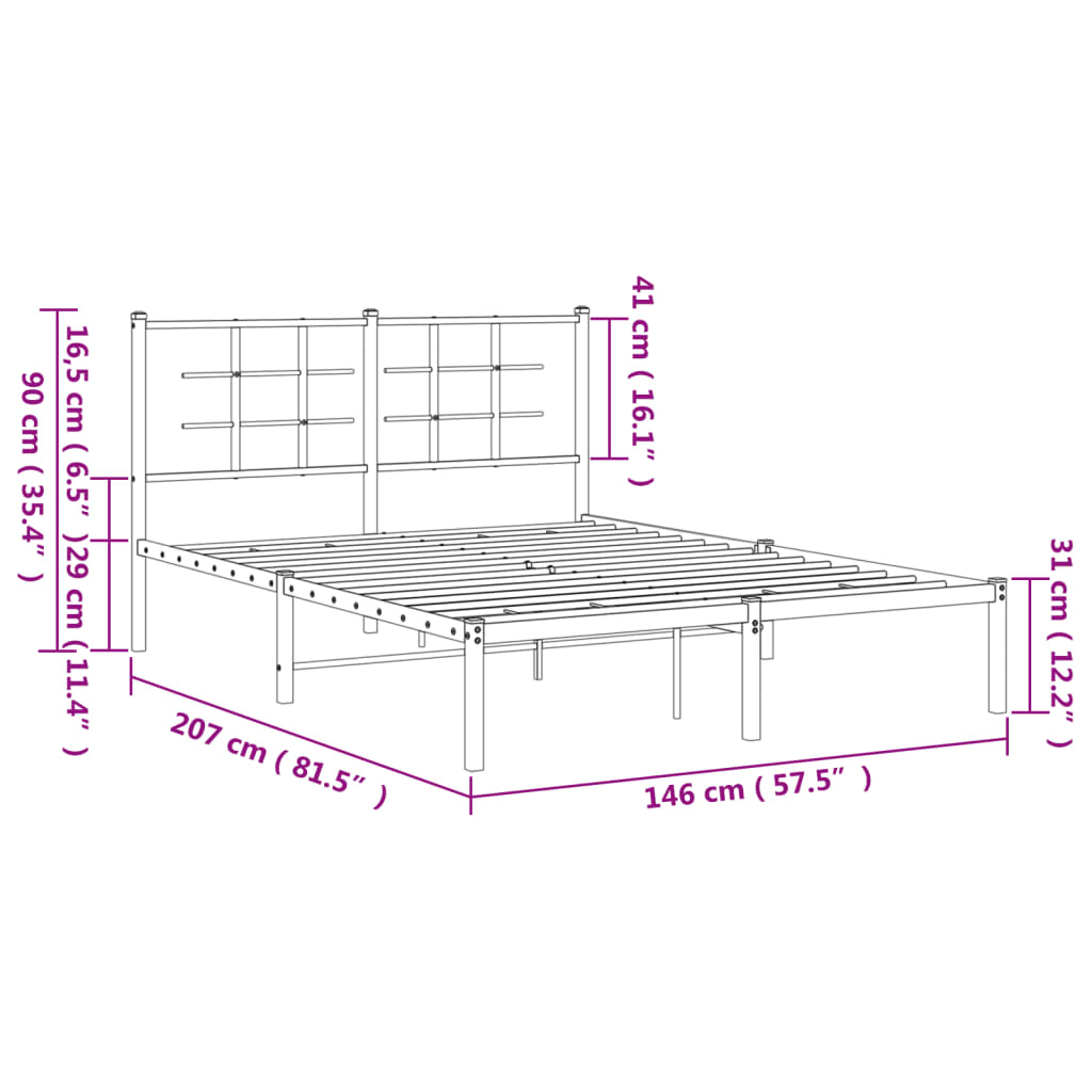 Metal Bed Frame without Mattress with Headboard Black 140x200cm