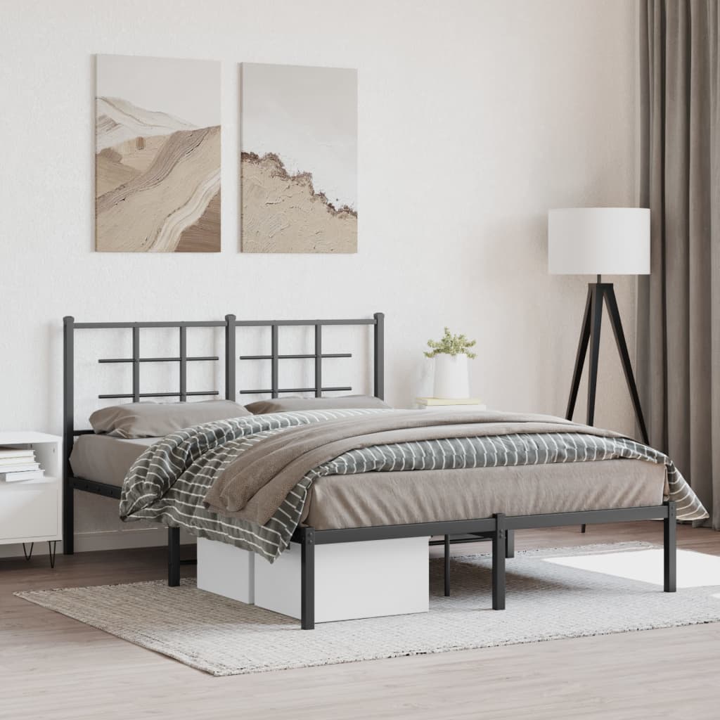 Metal Bed Frame without Mattress with Headboard Black 140x200cm