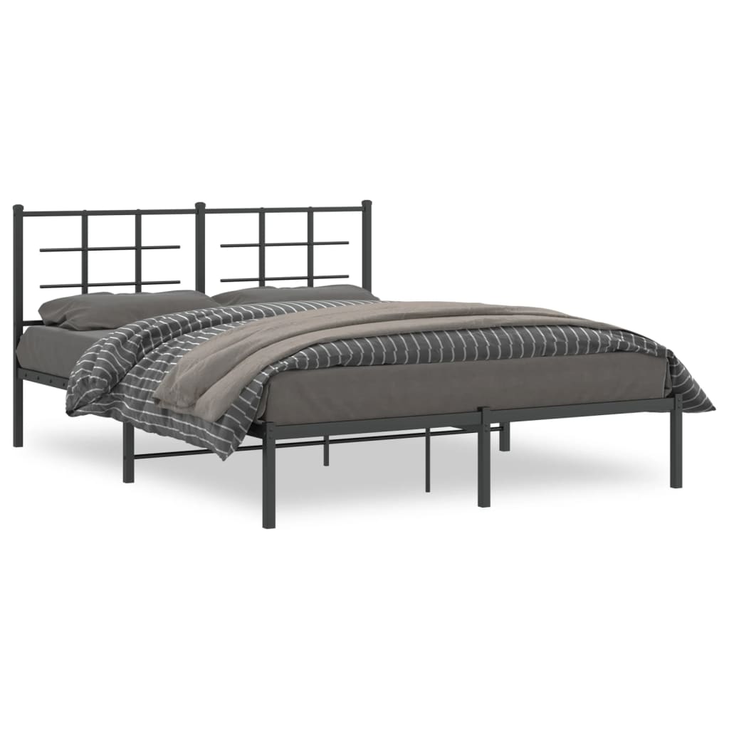 Metal Bed Frame without Mattress with Headboard Black 150x200cm