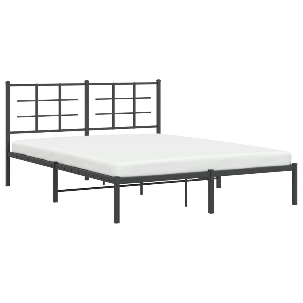 Metal Bed Frame without Mattress with Headboard Black 150x200cm