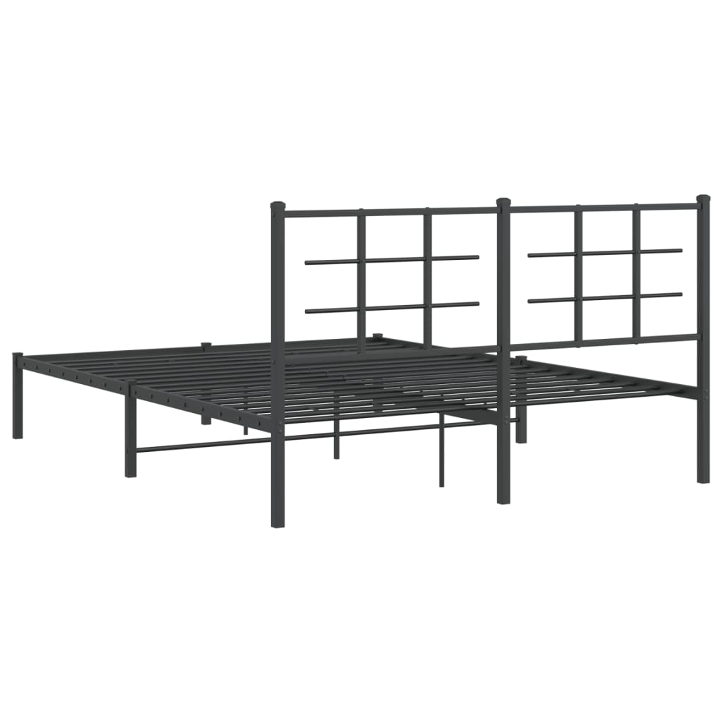 Metal Bed Frame without Mattress with Headboard Black 150x200cm