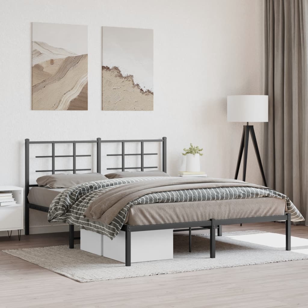 Metal Bed Frame without Mattress with Headboard Black 150x200cm