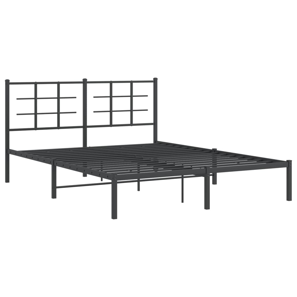 Metal Bed Frame without Mattress with Headboard Black 160x200cm