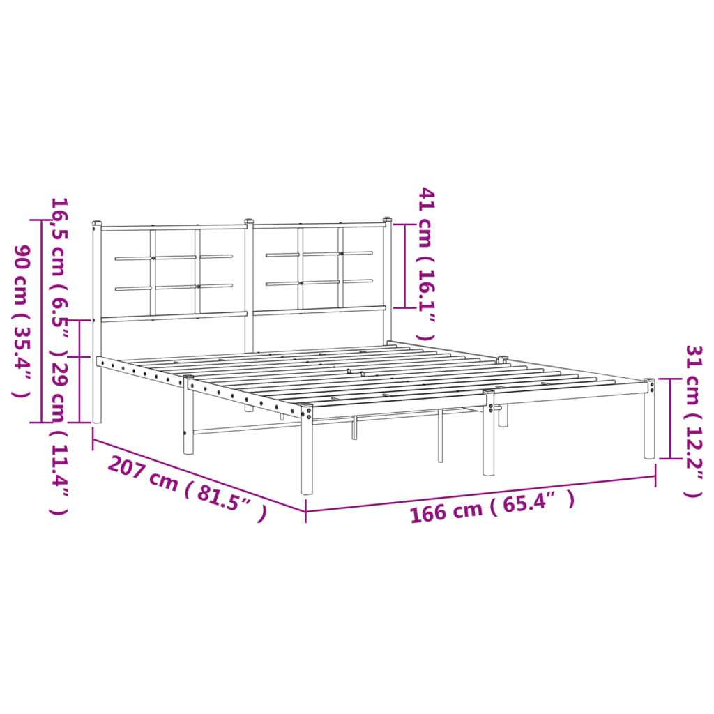 Metal Bed Frame without Mattress with Headboard Black 160x200cm