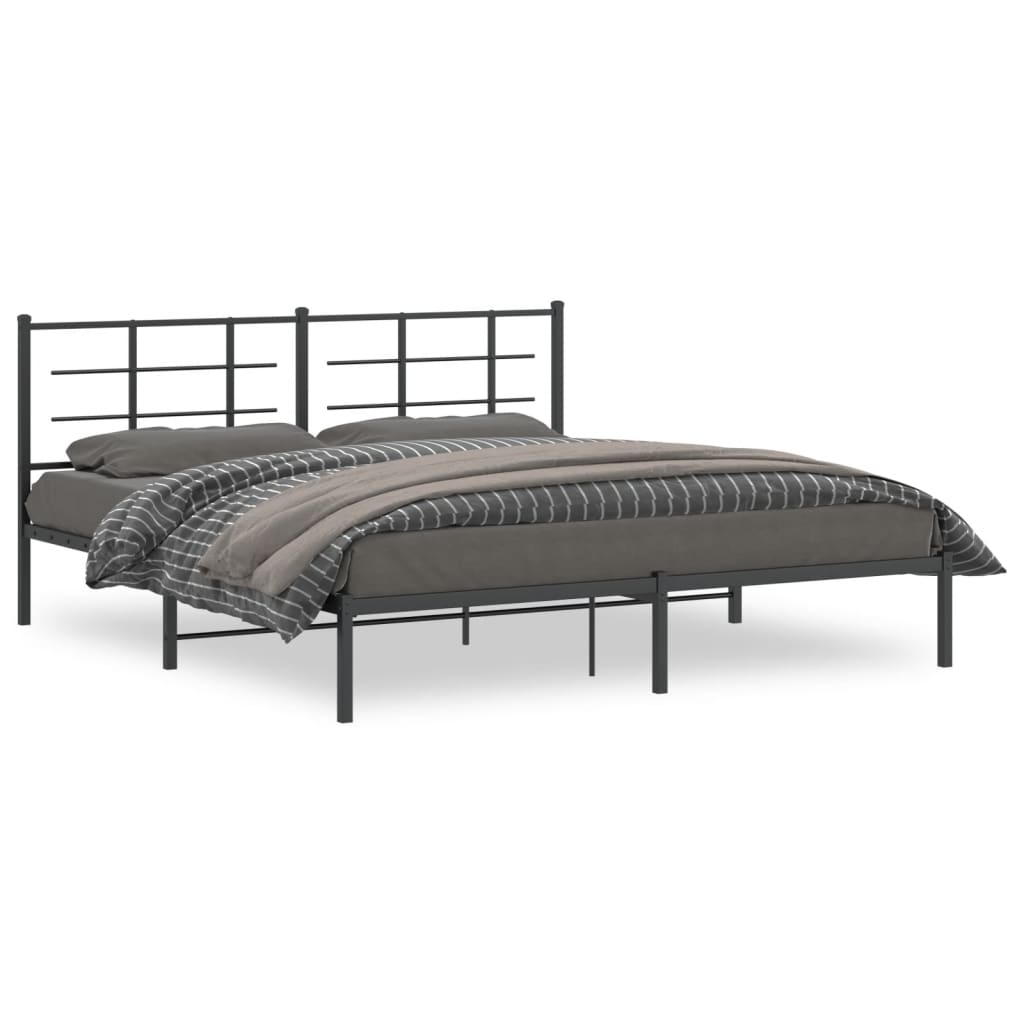 Metal Bed Frame without Mattress with Headboard Black 180x200cm