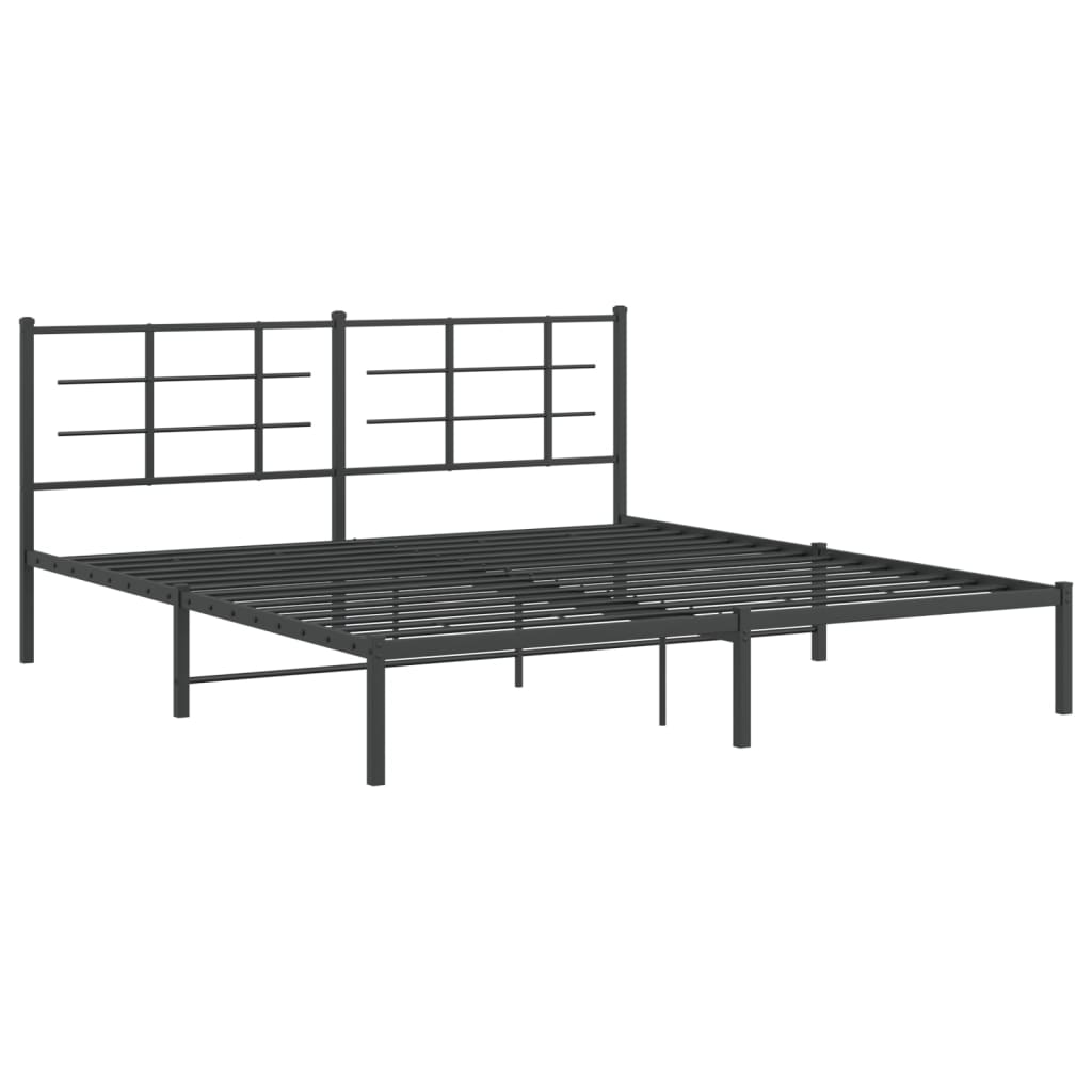 Metal Bed Frame without Mattress with Headboard Black 180x200cm