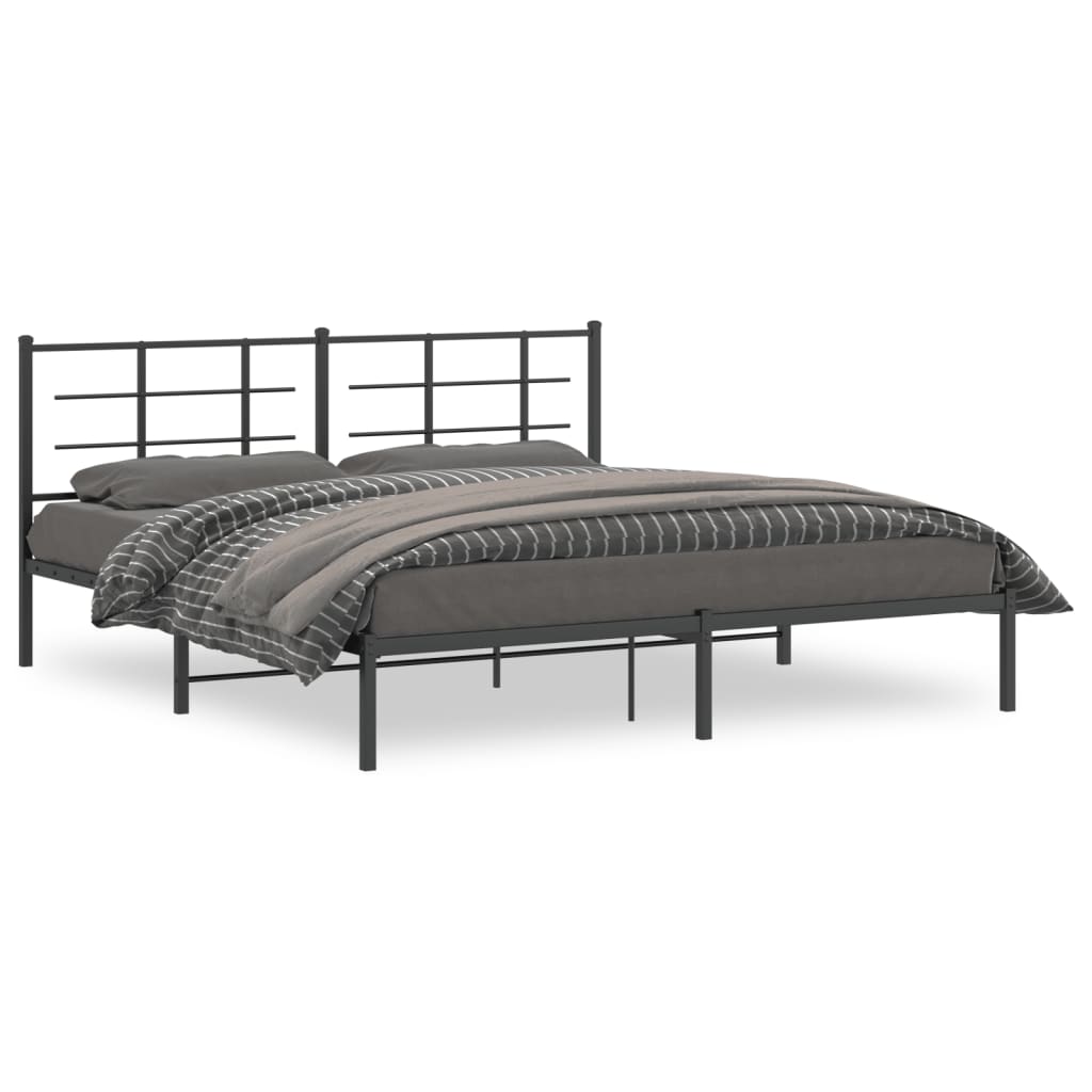 Metal Bed Frame without Mattress with Headboard Black 183x213cm
