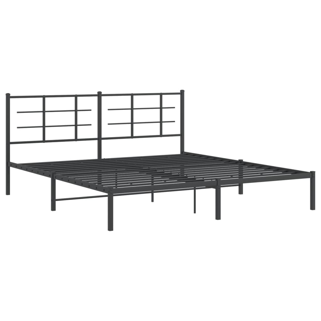 Metal Bed Frame without Mattress with Headboard Black 183x213cm