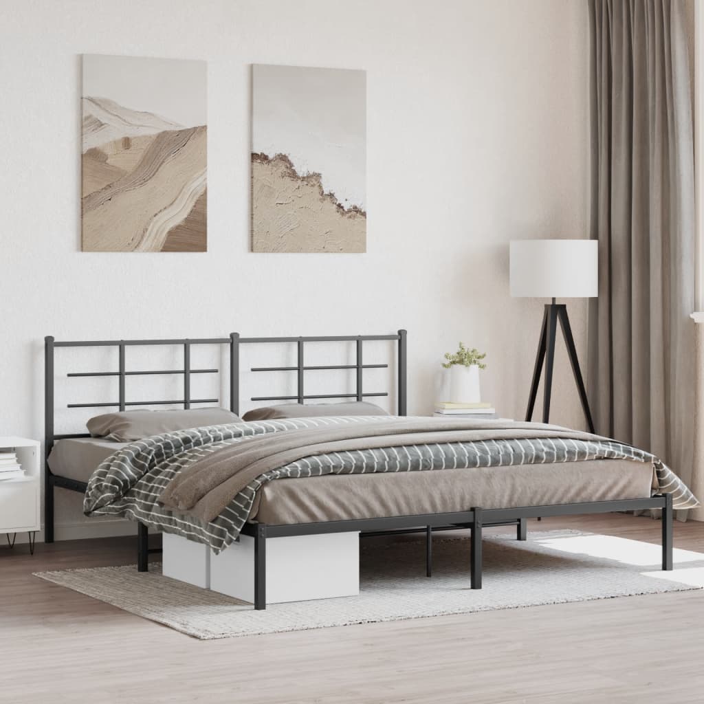 Metal Bed Frame without Mattress with Headboard Black 183x213cm