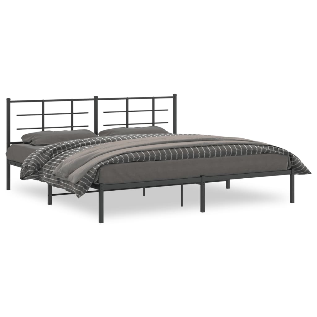 Metal Bed Frame without Mattress with Headboard Black 193x203cm