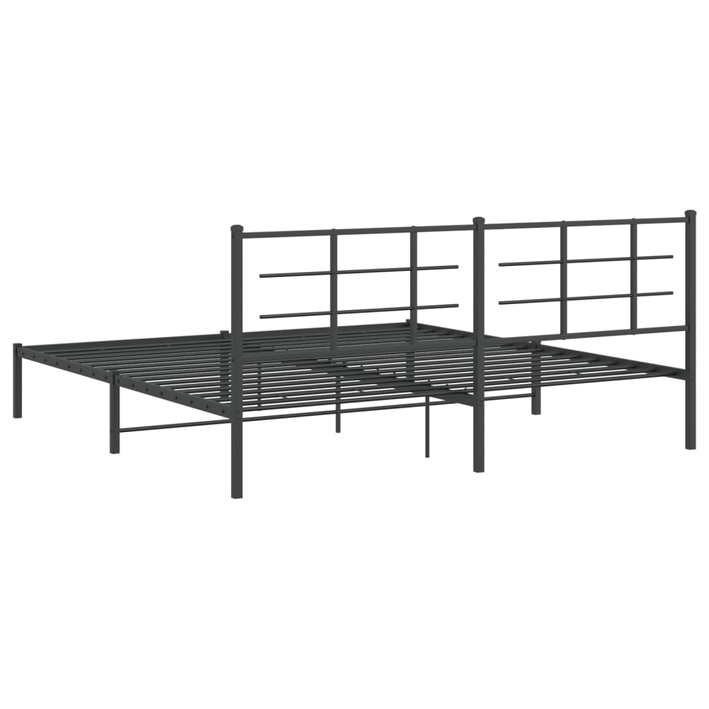 Metal Bed Frame without Mattress with Headboard Black 193x203cm