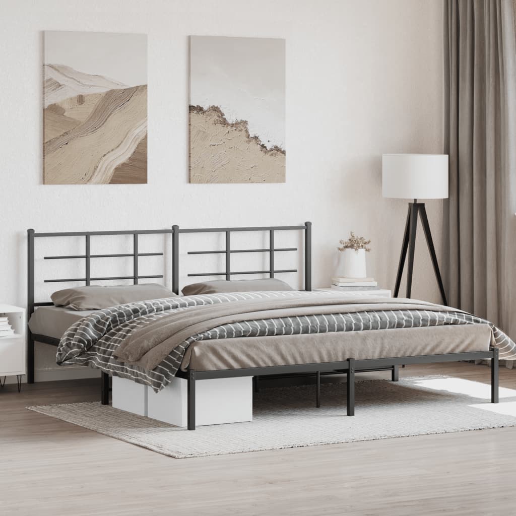 Metal Bed Frame without Mattress with Headboard Black 193x203cm