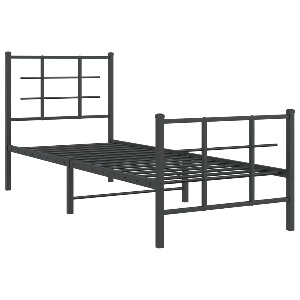 Metal Bed Frame without Mattress with Footboard Black 75x190cm