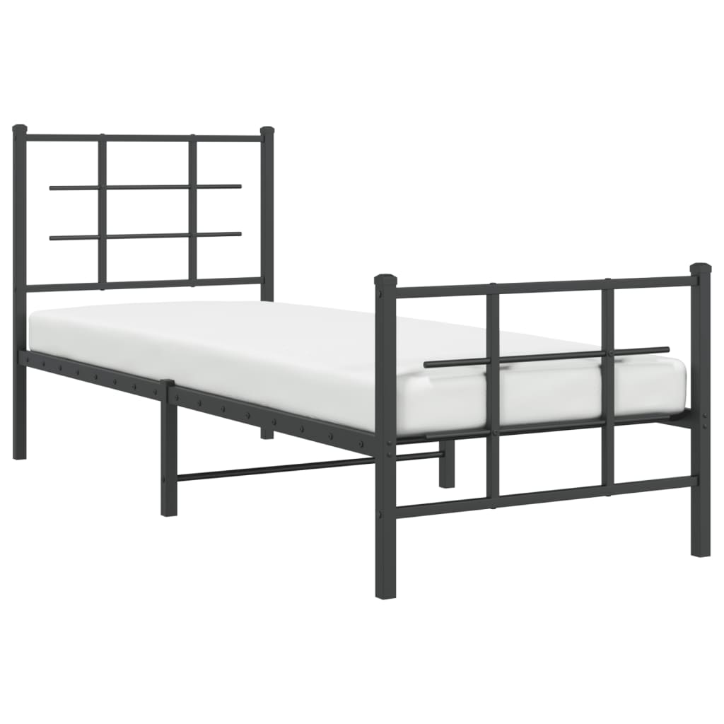 Metal Bed Frame without Mattress with Footboard Black 75x190cm