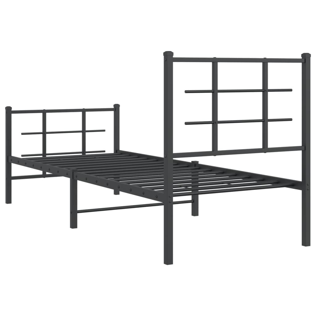 Metal Bed Frame without Mattress with Footboard Black 75x190cm