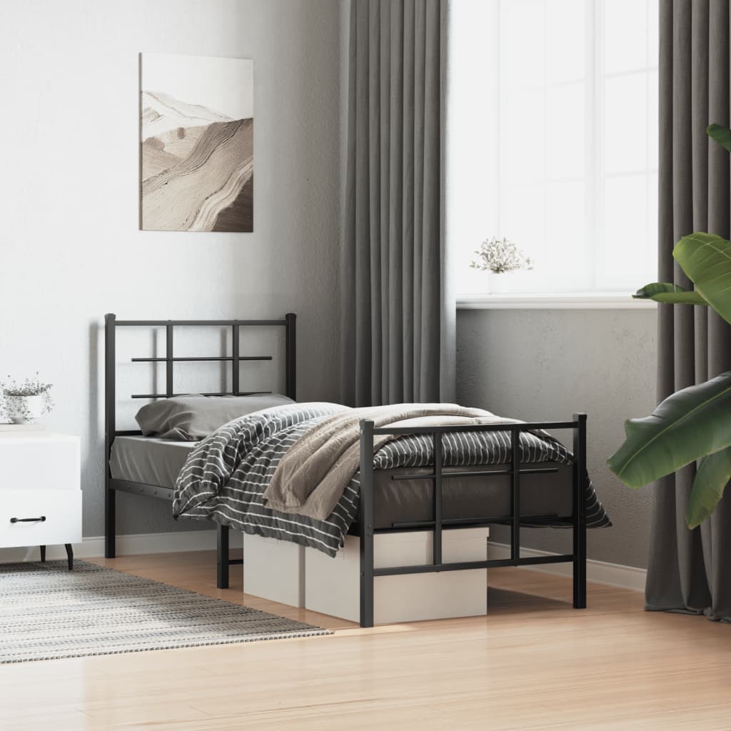 Metal Bed Frame without Mattress with Footboard Black 75x190cm