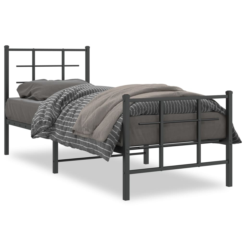 Metal Bed Frame without Mattress with Footboard Black 80x200cm