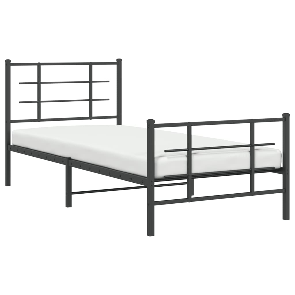 Metal Bed Frame without Mattress with Footboard Black 90x200cm