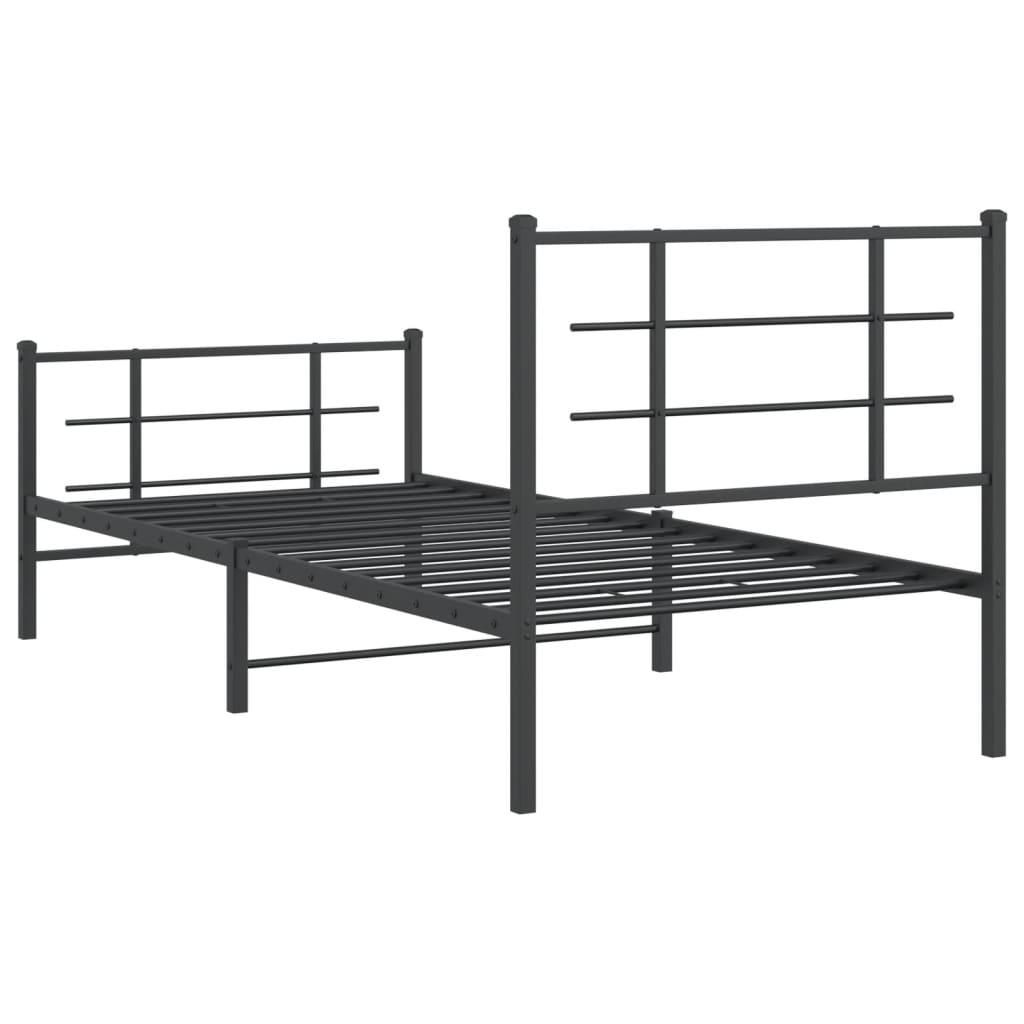 Metal Bed Frame without Mattress with Footboard Black 90x200cm