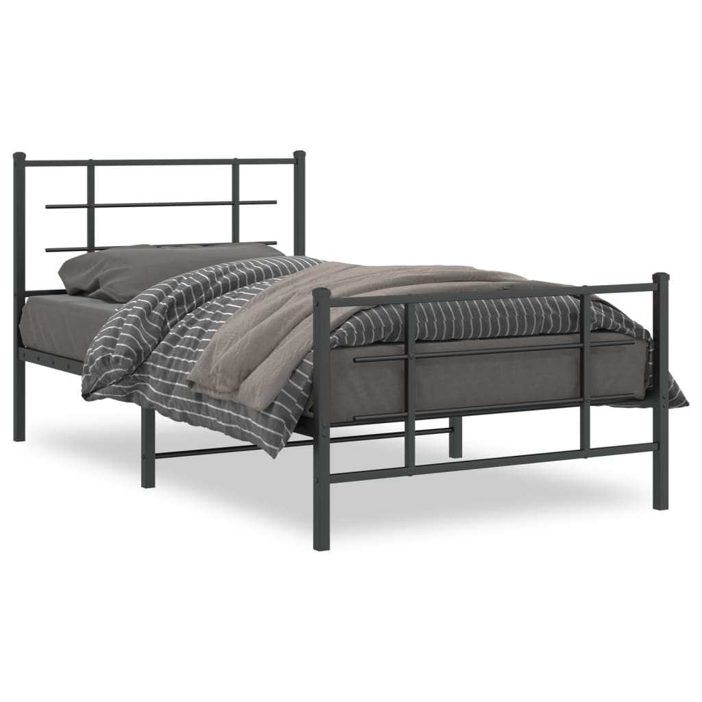 Metal Bed Frame without Mattress with Footboard Black 100x190cm
