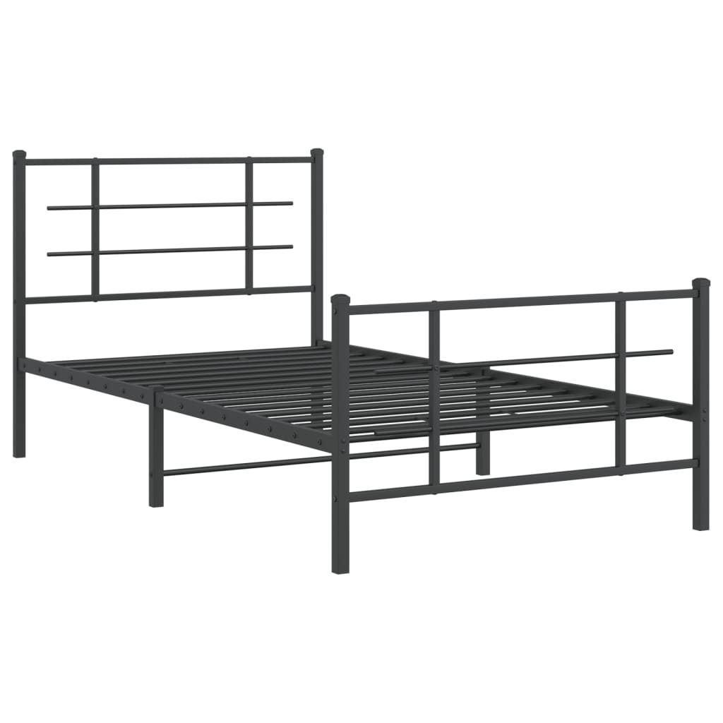 Metal Bed Frame without Mattress with Footboard Black 100x190cm