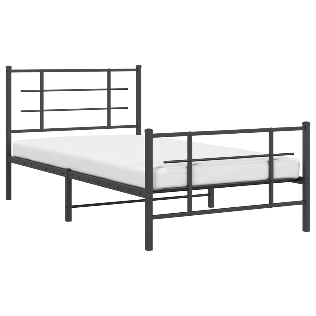 Metal Bed Frame without Mattress with Footboard Black 100x190cm
