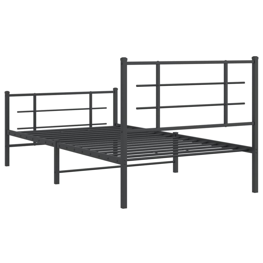 Metal Bed Frame without Mattress with Footboard Black 100x190cm