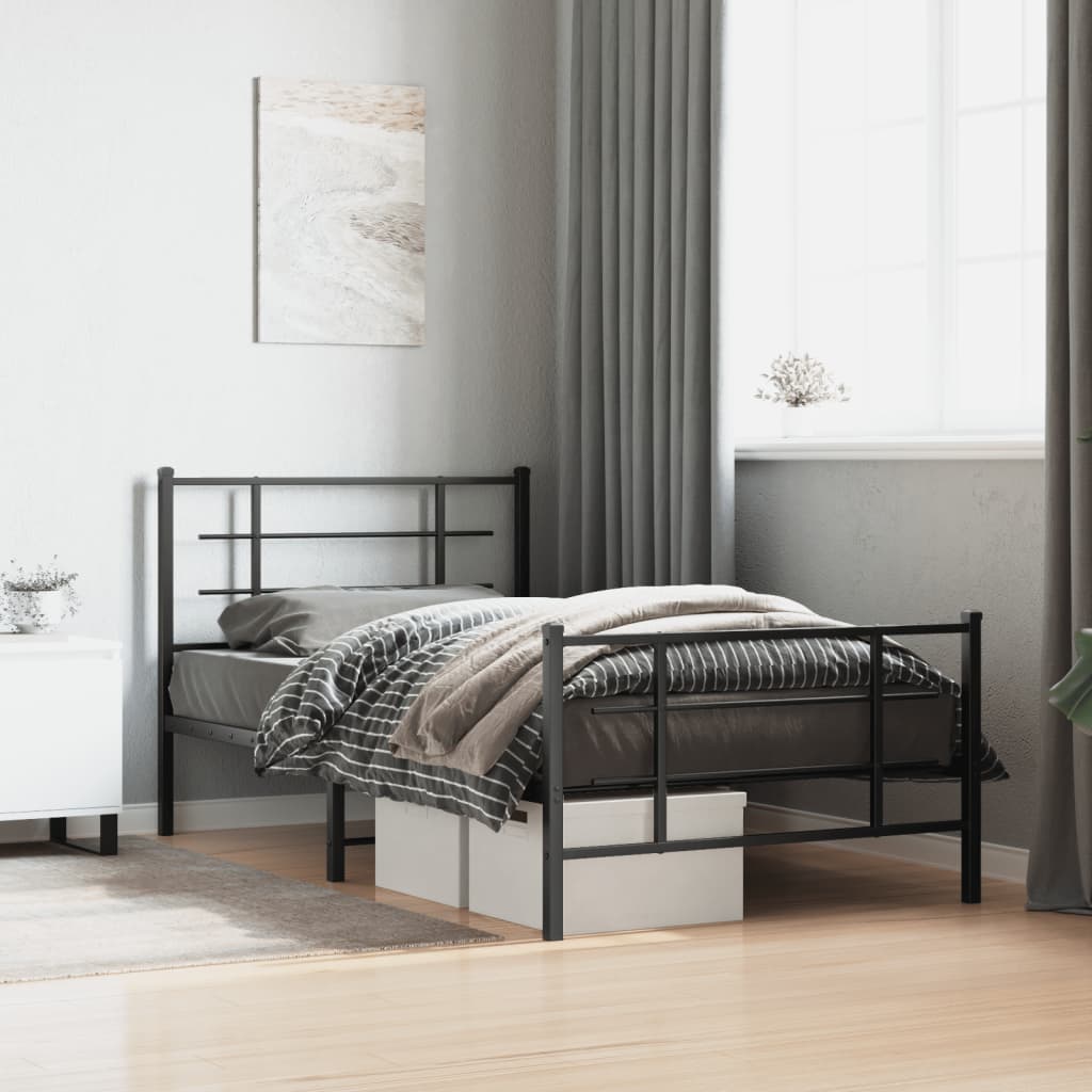 Metal Bed Frame without Mattress with Footboard Black 100x190cm