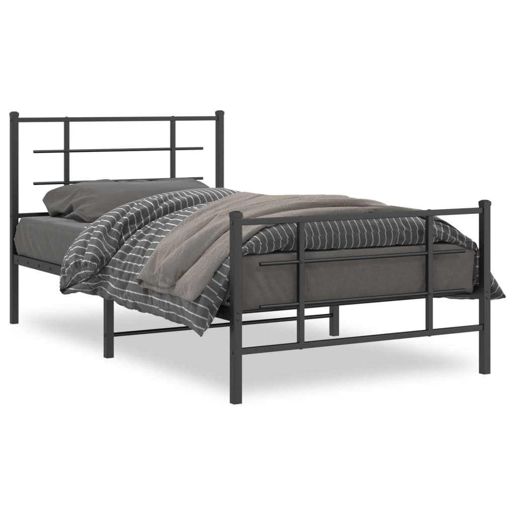 Metal Bed Frame without Mattress with Footboard Black 100x200cm