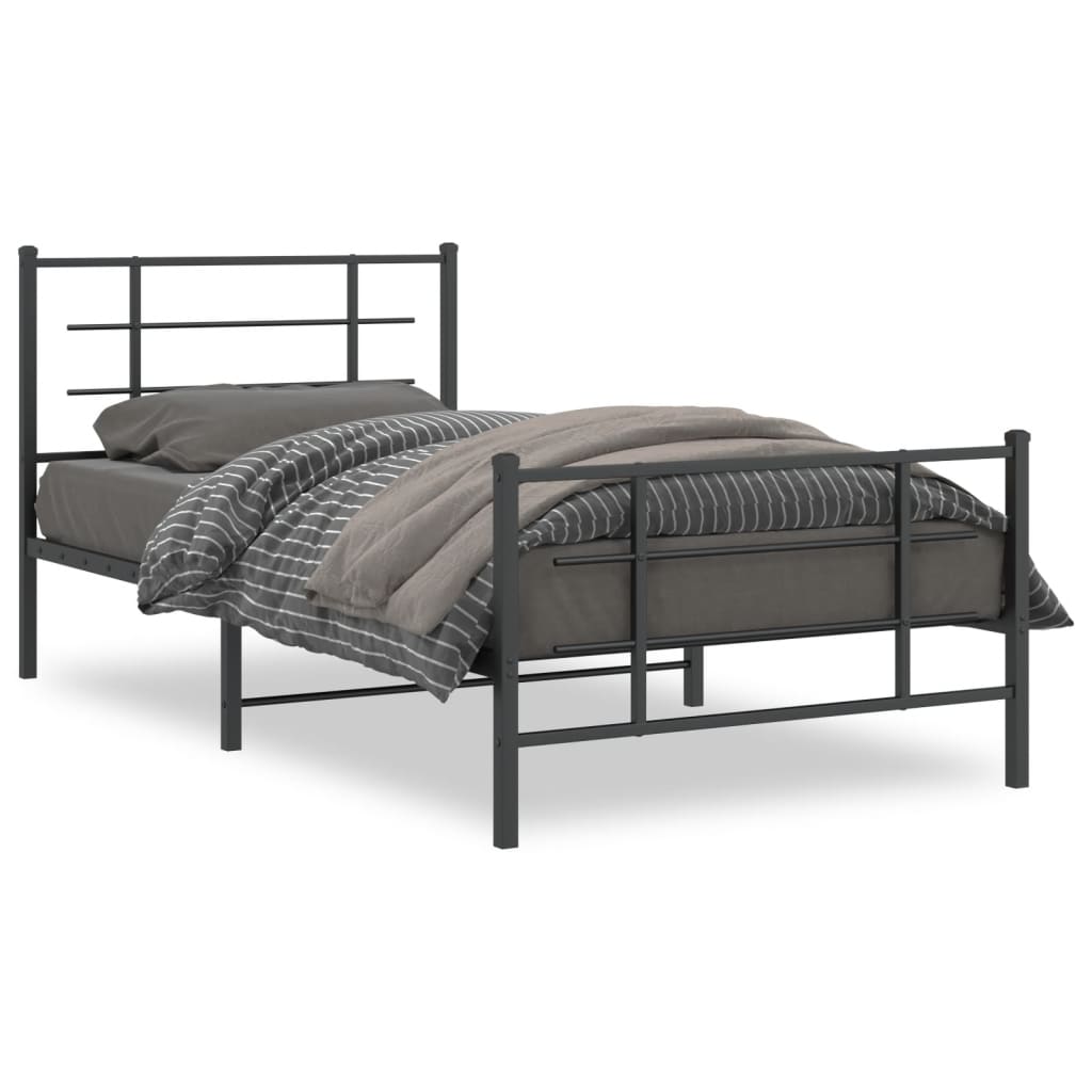 Metal Bed Frame without Mattress with Footboard Black 107x203cm