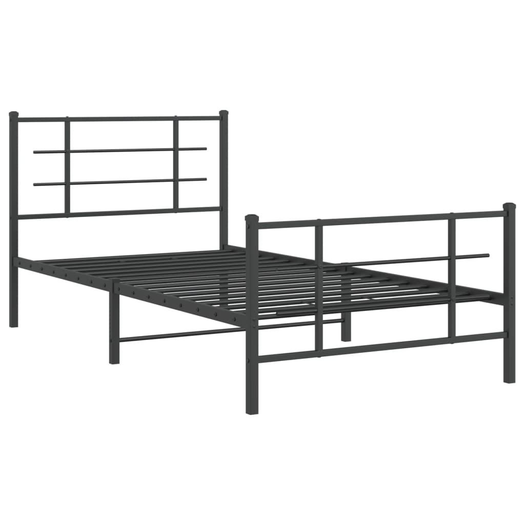 Metal Bed Frame without Mattress with Footboard Black 107x203cm
