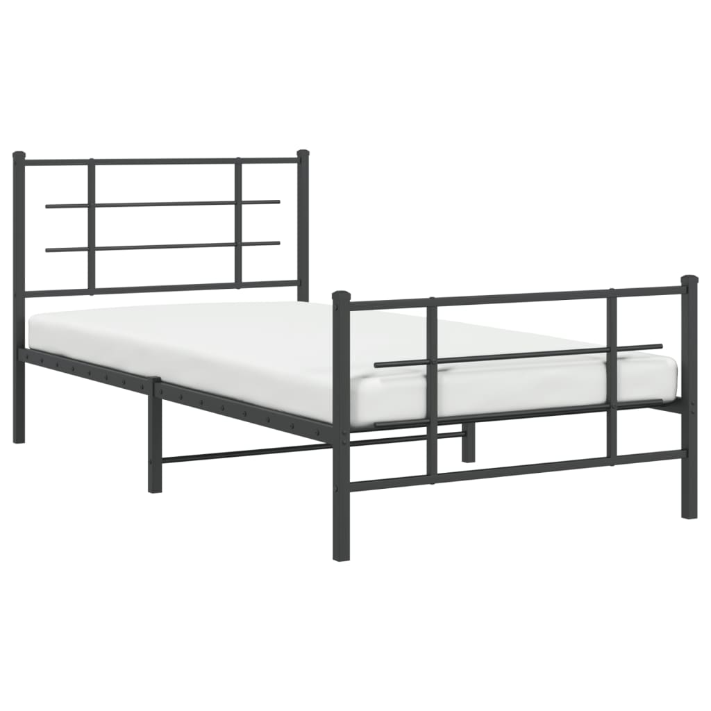Metal Bed Frame without Mattress with Footboard Black 107x203cm