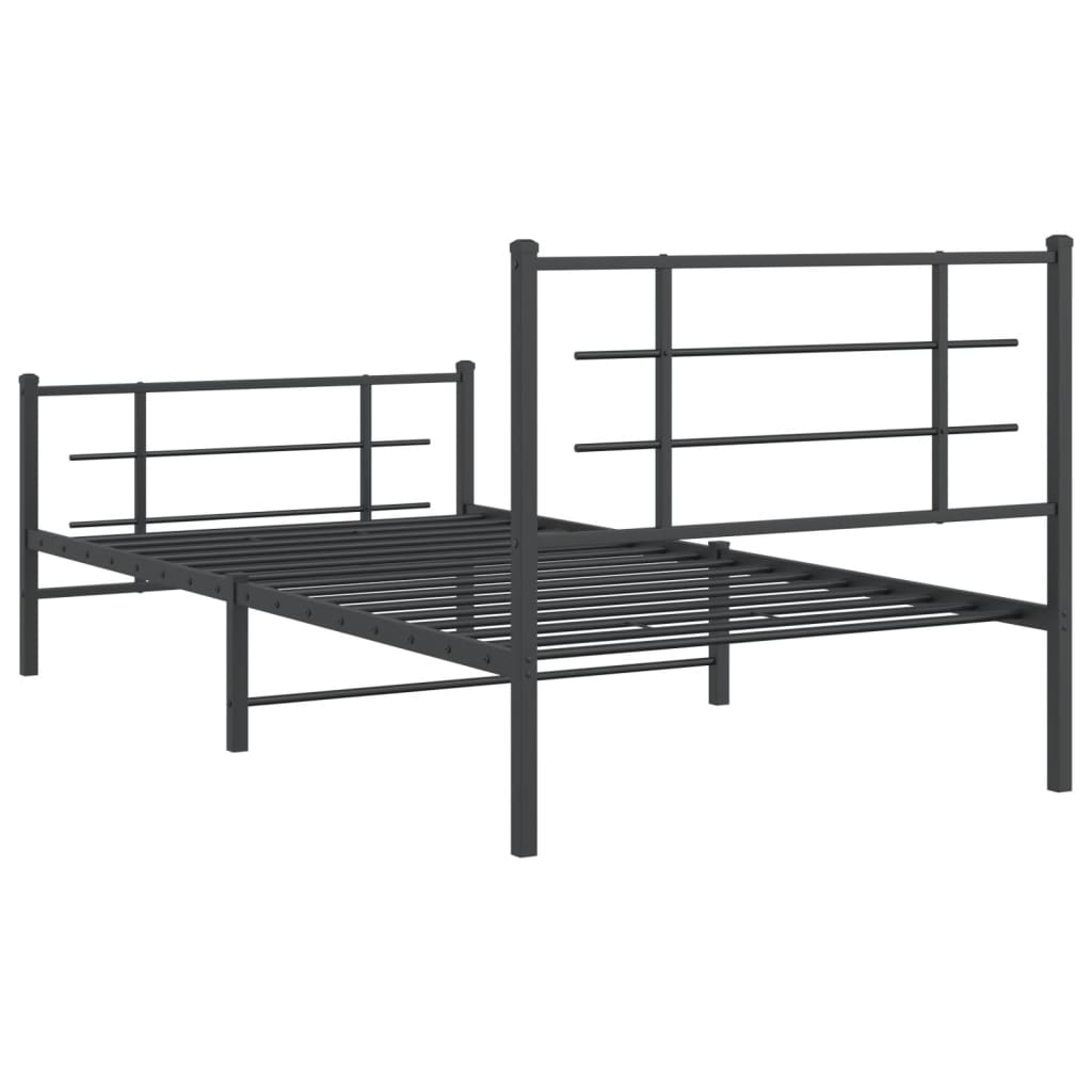 Metal Bed Frame without Mattress with Footboard Black 107x203cm