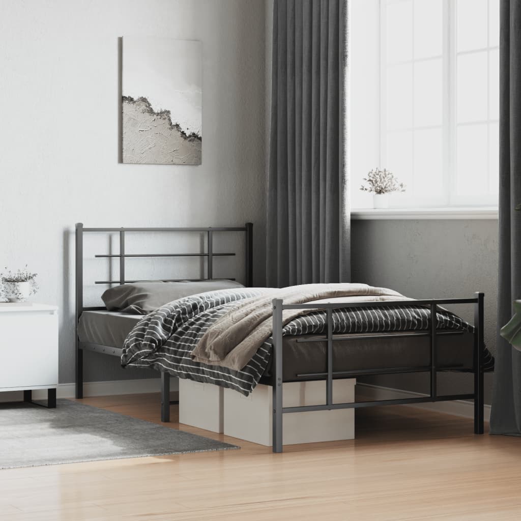 Metal Bed Frame without Mattress with Footboard Black 107x203cm
