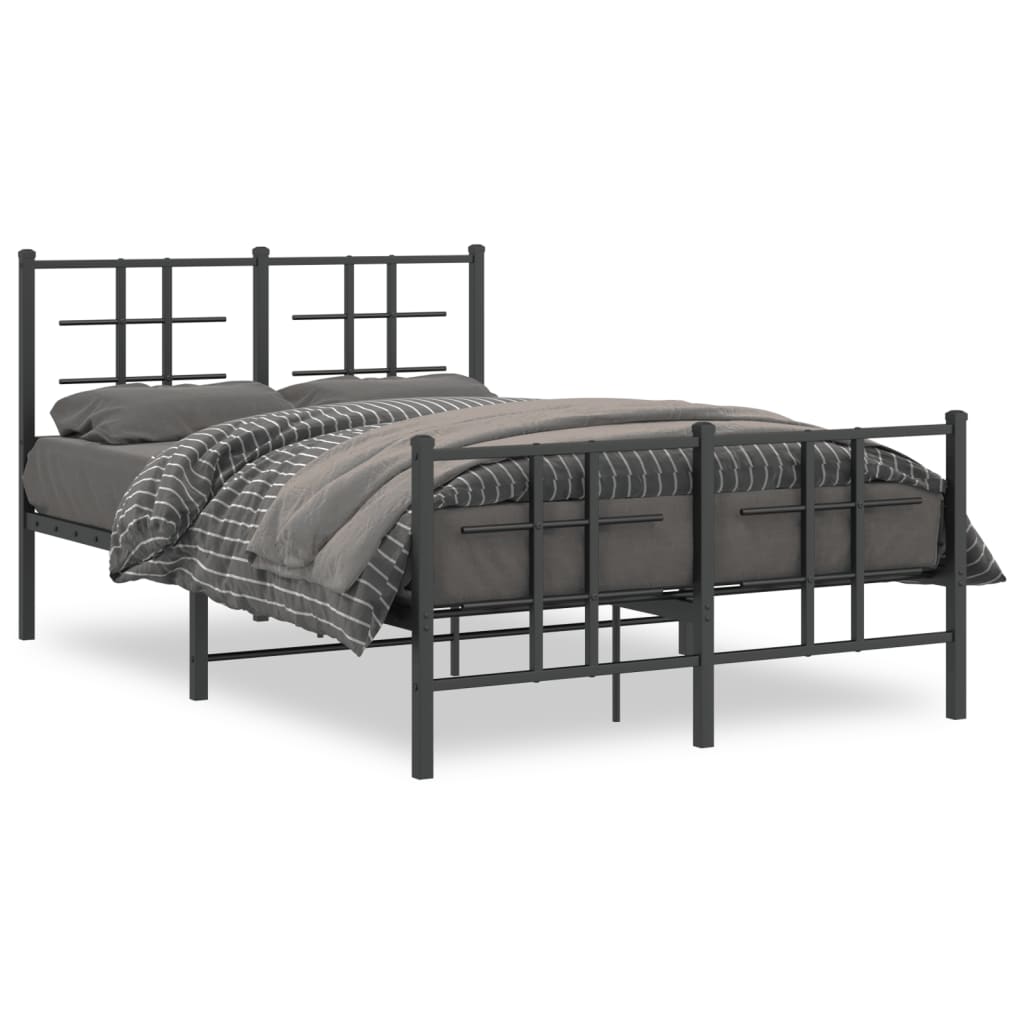 Metal Bed Frame without Mattress with Footboard Black 120x190cm