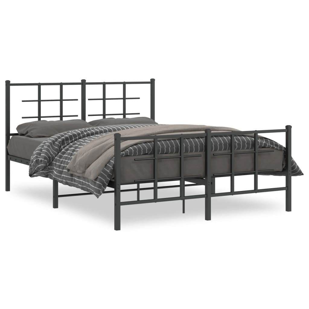 Metal Bed Frame without Mattress with Footboard Black 135x190cm