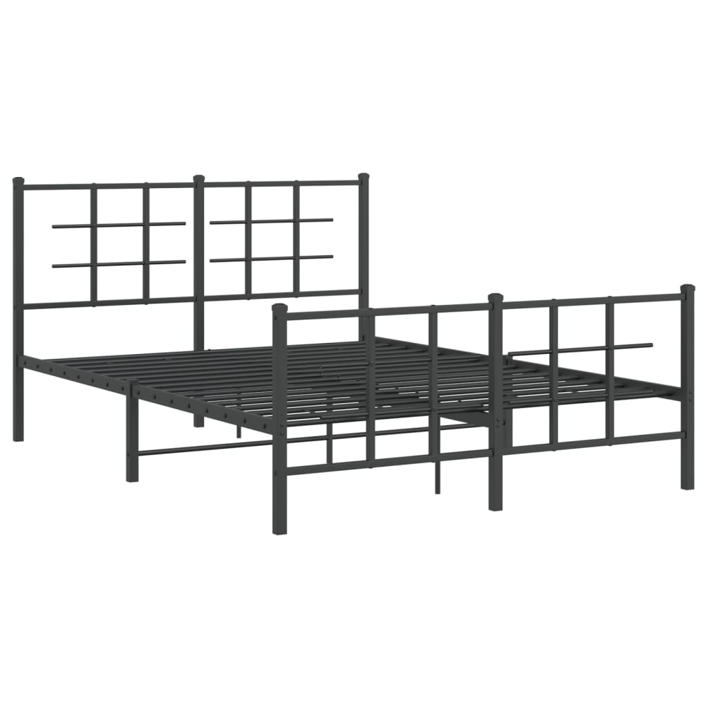 Metal Bed Frame without Mattress with Footboard Black 135x190cm