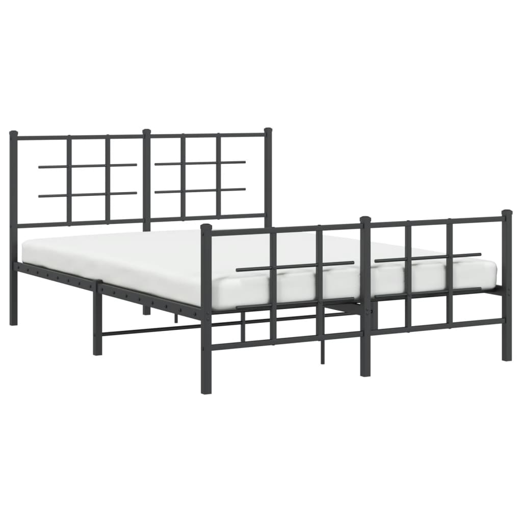 Metal Bed Frame without Mattress with Footboard Black 135x190cm