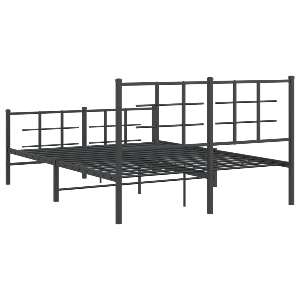 Metal Bed Frame without Mattress with Footboard Black 135x190cm