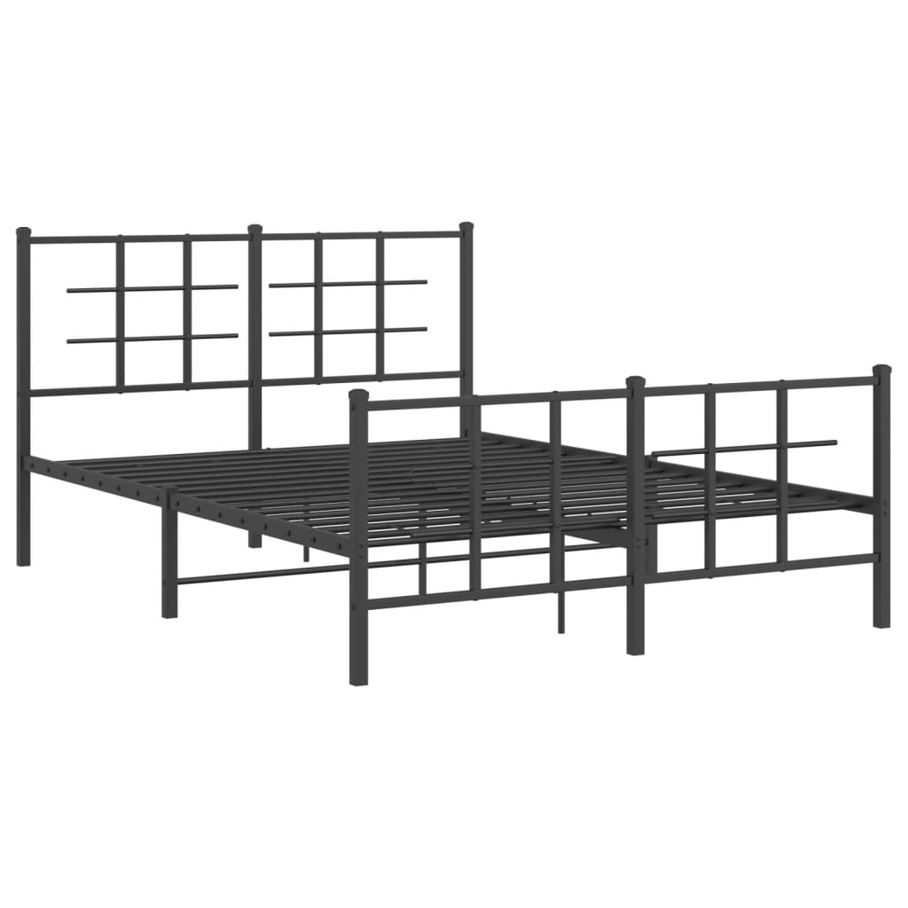 Metal Bed Frame without Mattress with Footboard Black 140x190cm